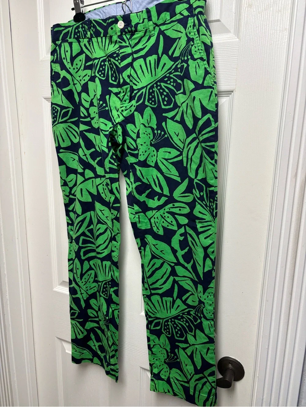 Polo Golf Ralph Lauren Men's Navy Green Tropical Leaf Stretch Chino Pants 33x30